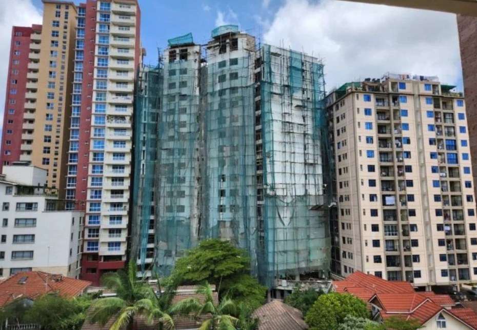 High-rise apartment buildings constructed very close together in Nairobi
