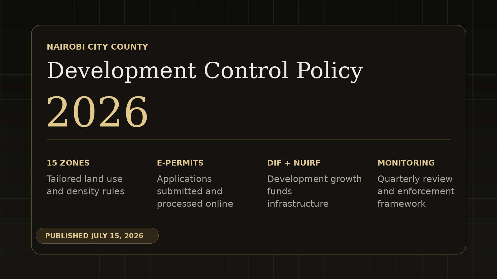 Visual summary of Nairobi City County Development Control Policy 2026